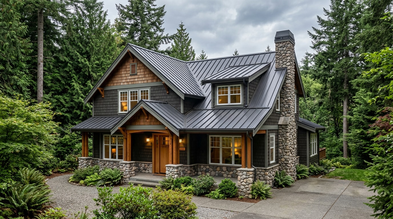 Finished standing seam metal roof on a McMinnville, Oregon home